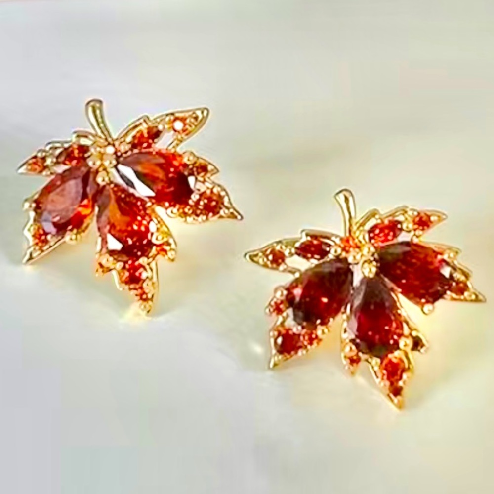 Cubic Zirconia Autumn Leaf Earrings